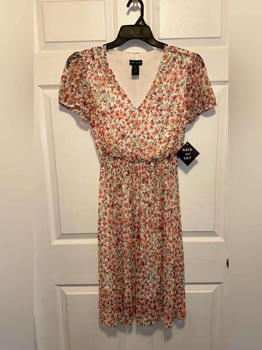 Kate and Lily Cream Midi Dress with Rust Floral Print